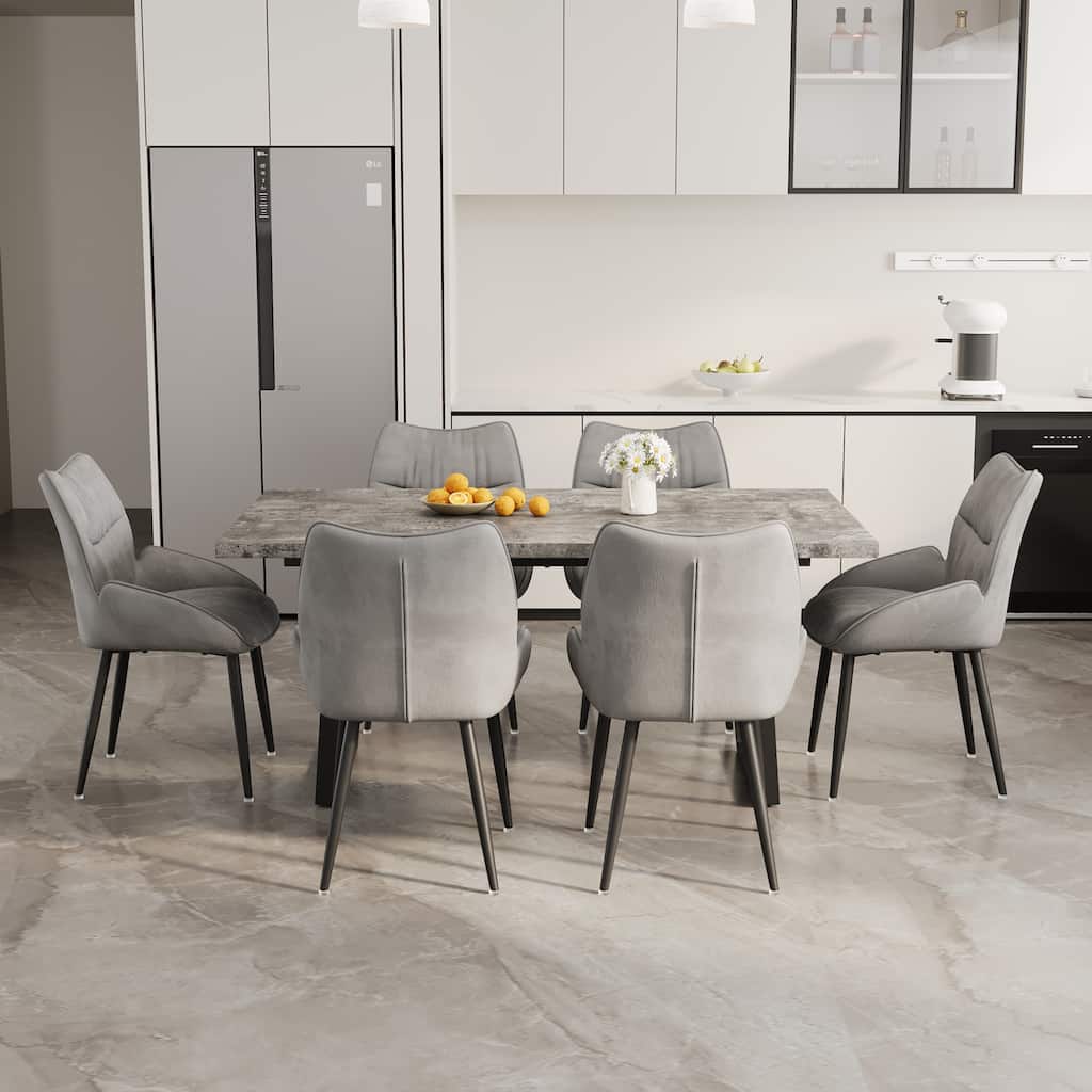 62.9-Inch Rectangular Mdf Dining Table and Chair 6-Piece Set, Stylish Dining Table,Kitchen Dining Table, Sturdy and Durable