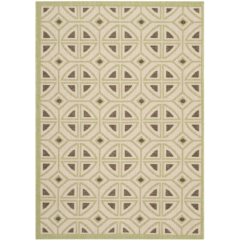 SAFAVIEH Courtyard Fatmire Indoor/ Outdoor Waterproof Patio Backyard Rug - 4' x 5'7" - Beige/Sweet Pea