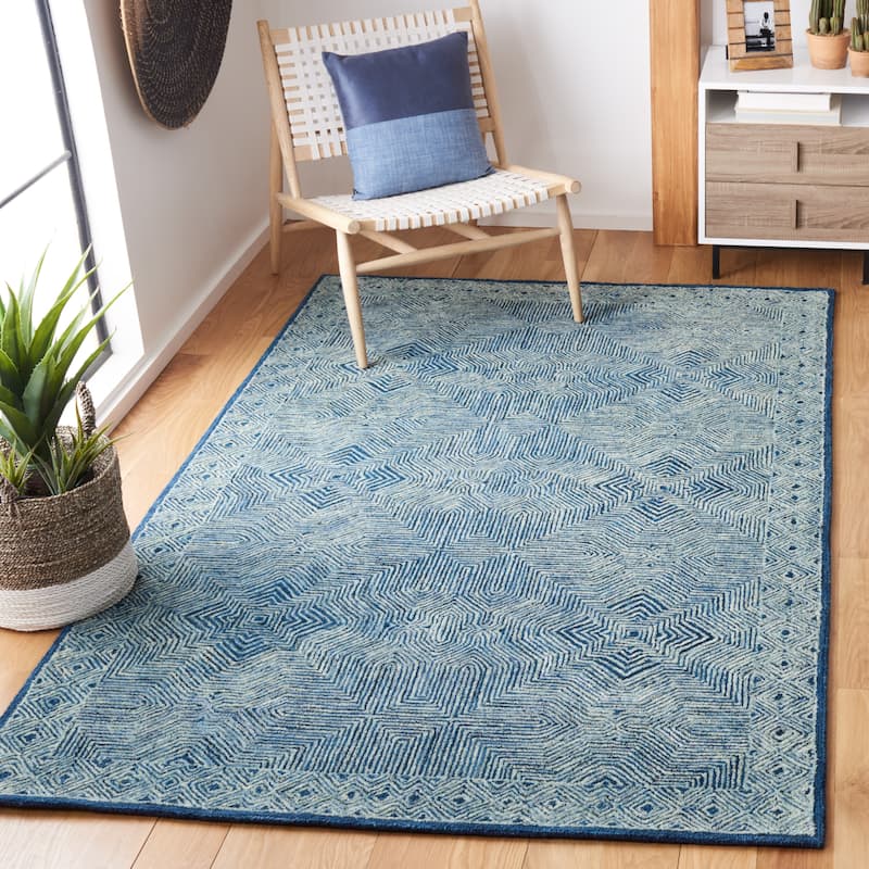 SAFAVIEH Handmade Micro-Loop Joshka Wool Rug - 4' x 6' - Navy