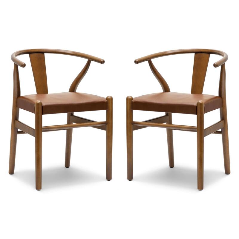Poly & Bark Lev Vegan Leather Dining Chair with Solid Wood Frame (Set of 2) - Set of 2 - Walnut