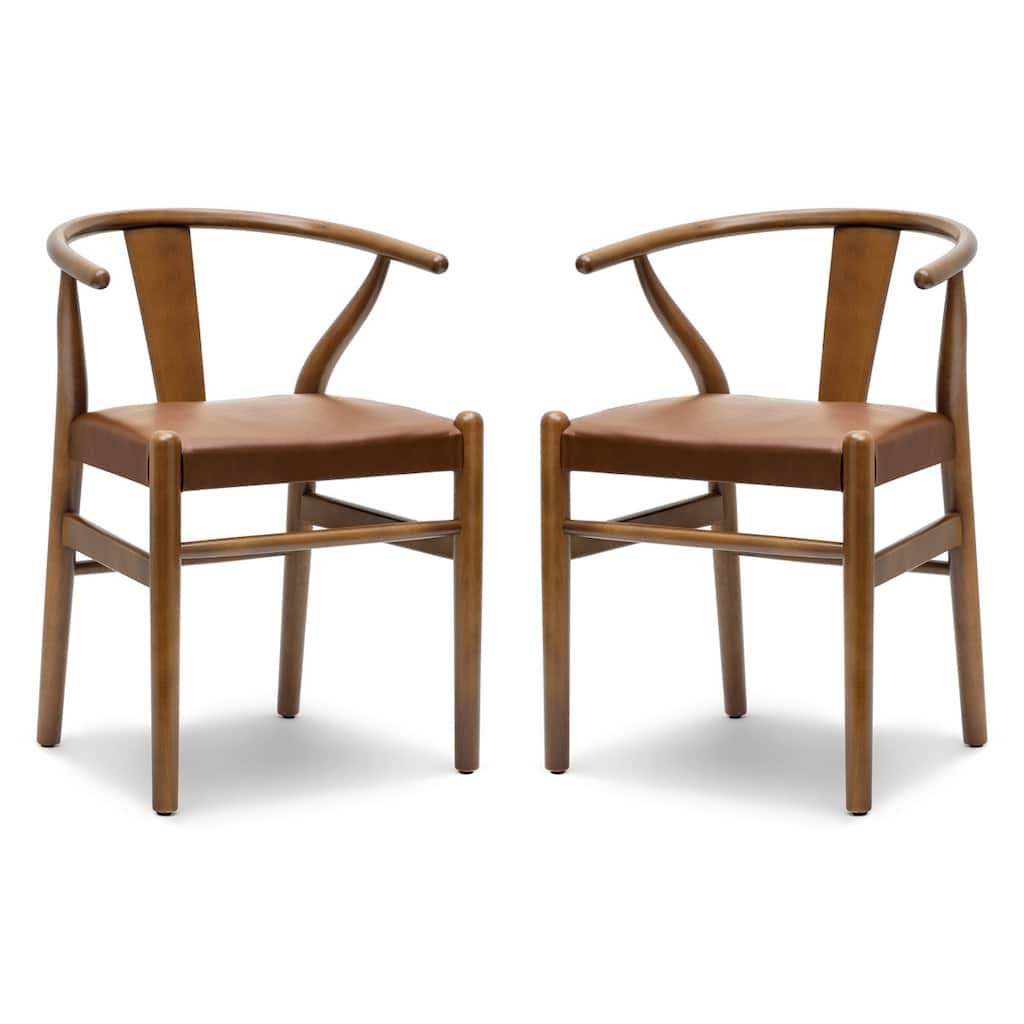 Poly & Bark Lev Vegan Leather Dining Chair with Solid Wood Frame (Set of 2)