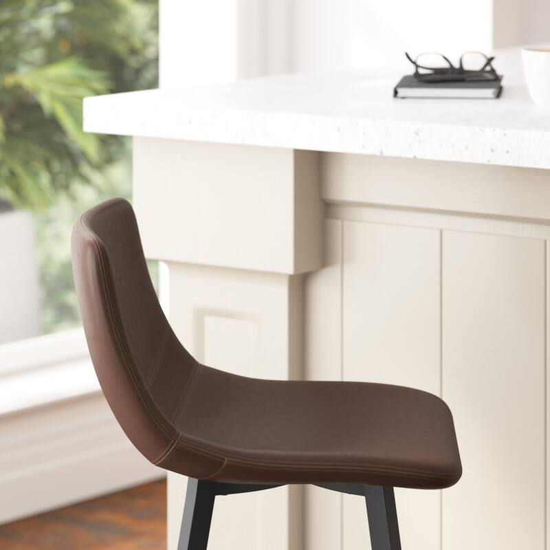 Set of 2 Armless Upholstered Metal Counter Stools