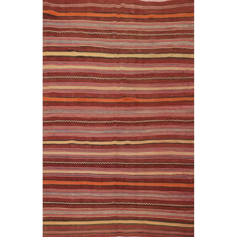 Hand Woven Oriental 100% Wool Carpet Southwestern Geometric Oranges & Rust Kilim Area Rug - 6' 8'' X 4' 9''