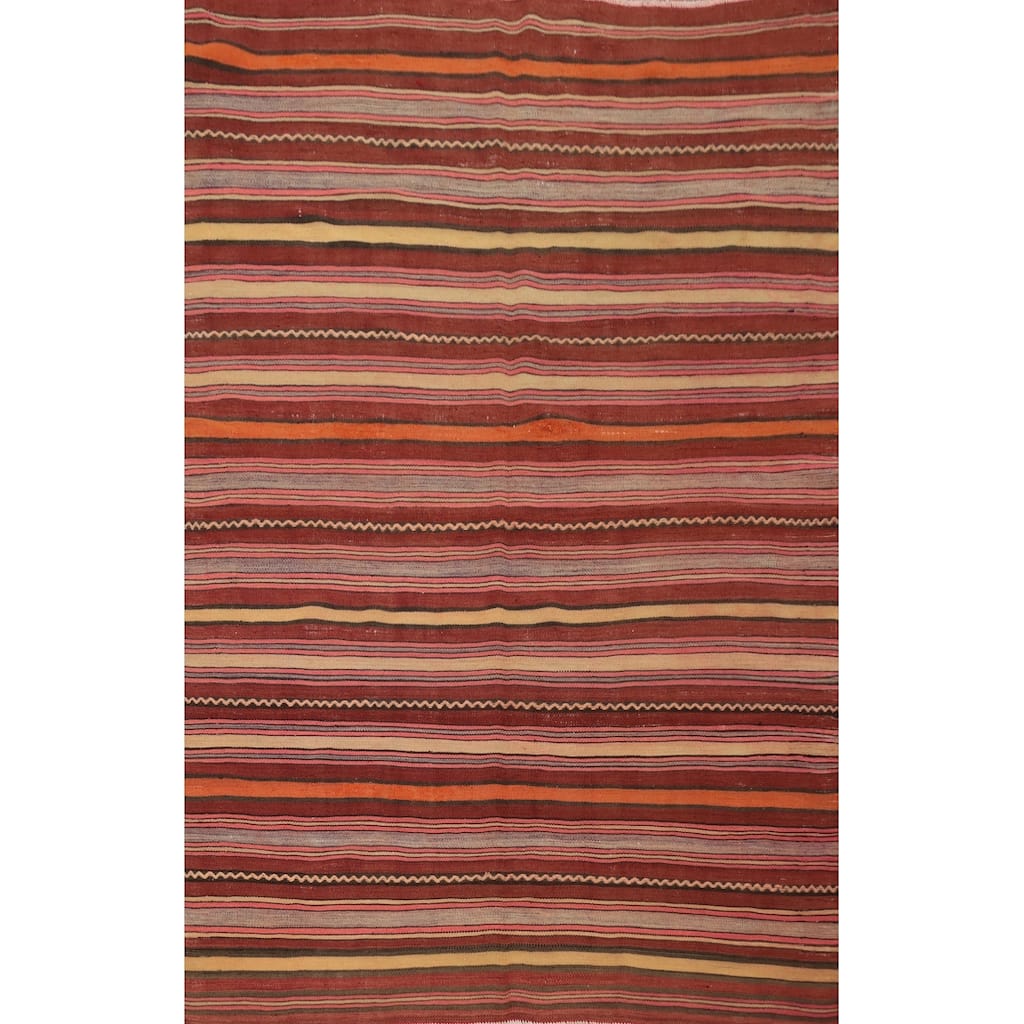Hand Woven Oriental 100% Wool Carpet Southwestern Geometric Oranges & Rust Kilim Area Rug - 6' 8'' X 4' 9''