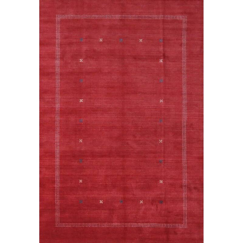 Hand Knotted Oriental 100% Wool Carpet Tribal Tribal Red Gabbeh Area Rug - 9' 9'' X 6' 8''