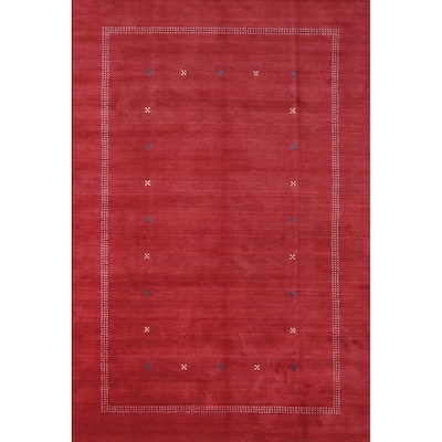 Hand Knotted Oriental 100% Wool Carpet Tribal Tribal Red Gabbeh Area Rug - 9' 9'' X 6' 8''