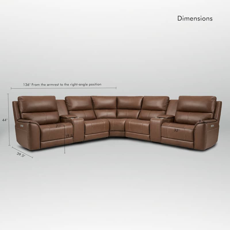 7PCS, 3 power Recliners, Double Width Genuine Leather Reclining Sectional with USB & USB-C Ports