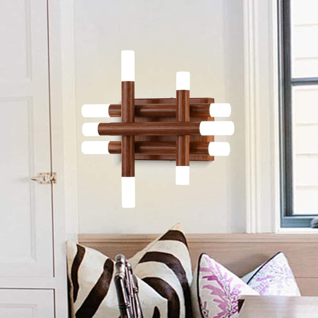 CurveCurio 13" Modern Wall Light Adjustable Color Temperature, Dimmable LED and Remote Control in Elegant Willow Wood Finish