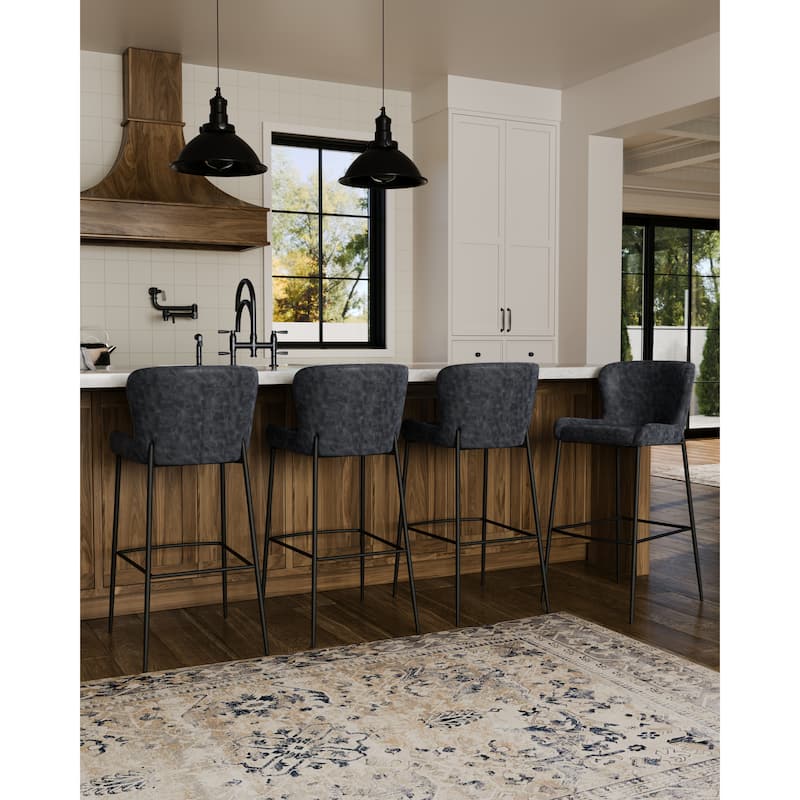 Maven Lane Naomi Metal Kitchen Stool with Vegan Leather Upholstery