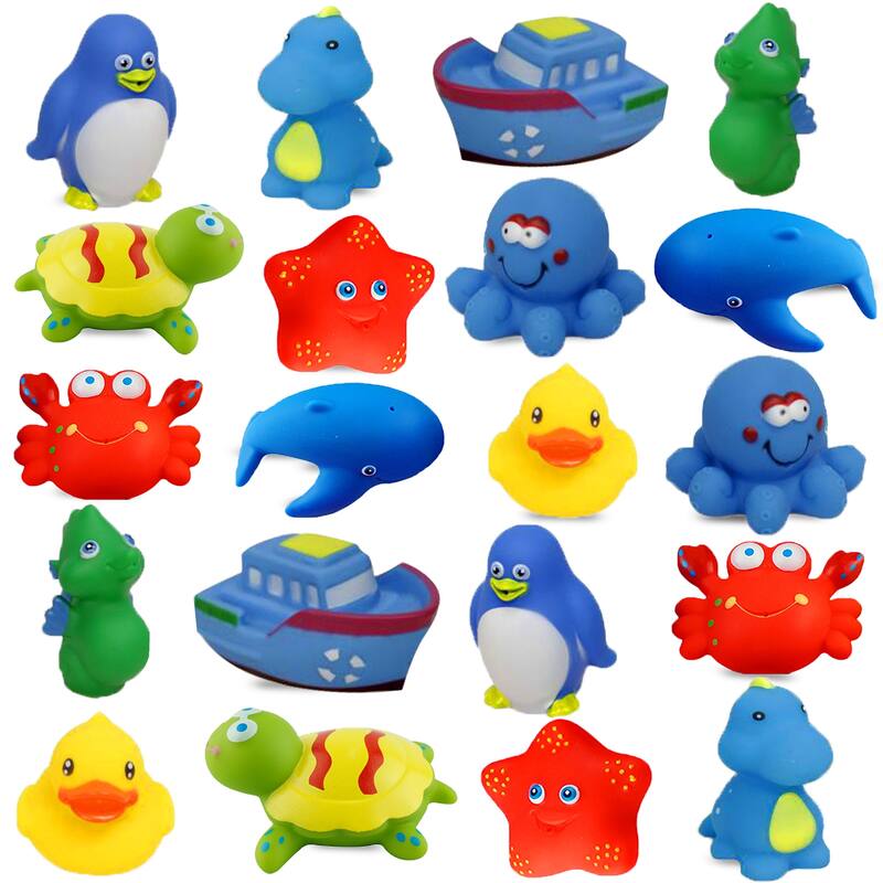 Dimple Set of 20 Floating Bath Toys with 20 Different Sea Animals, Vehicles and Shapes, Squirter Toys for Boys and Girls - 20 Animal Toys