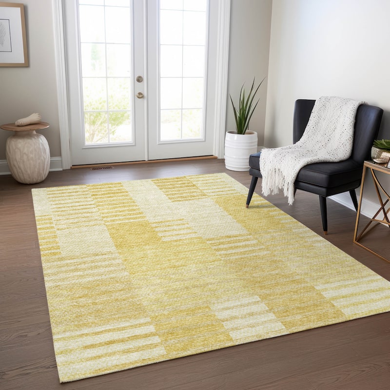 Machine Washable Indoor/ Outdoor Chantille Geometric Contemporary Rug - Honey - 8' x 10'