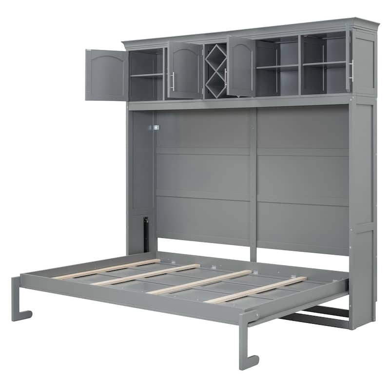 Queen Murphy Bed Cabinet with Dual-Piston Mechanism, No Box Spring