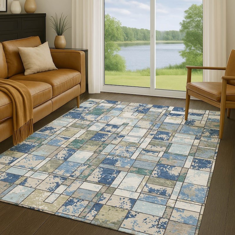 Machine Washable Indoor/ Outdoor Patchwork Chantille Rug