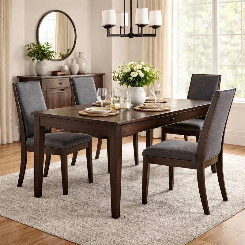 19 Inch Side Chairs, Set of 2, Gray Fabric, Tall Sloped Back, Parson Style