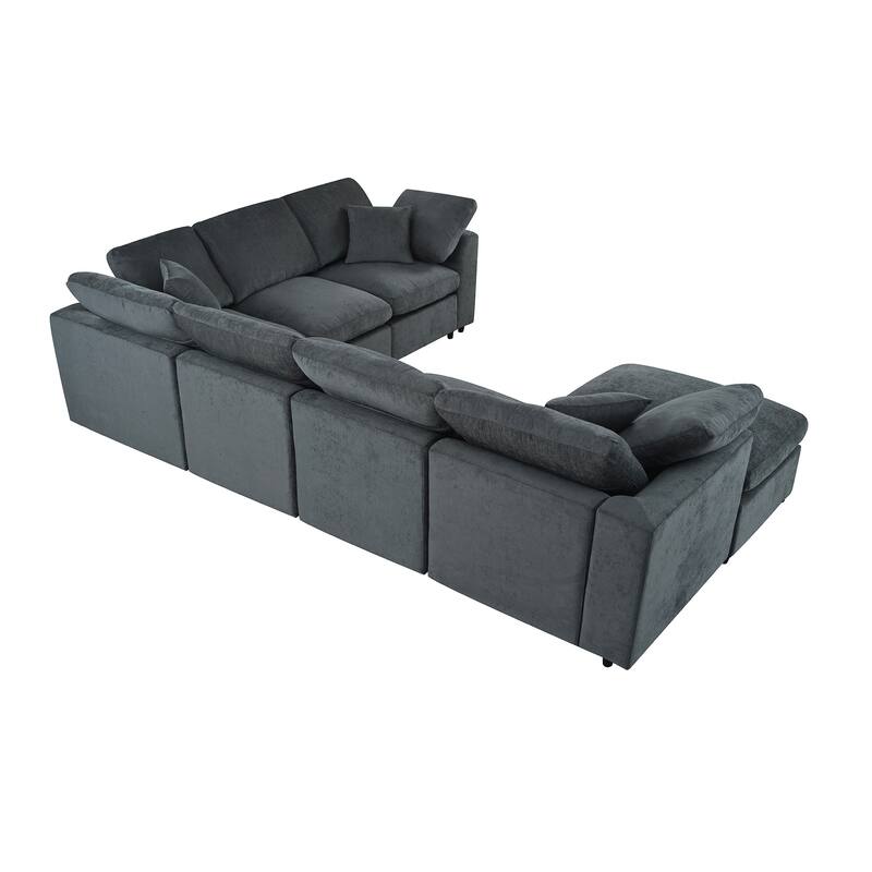 Oversized Modular Sectional Sofa, 7 Seater Corner Sofa, L-Shape Sofa Set with Movable Ottoman, Plush Chenille Fabric Large Sofa