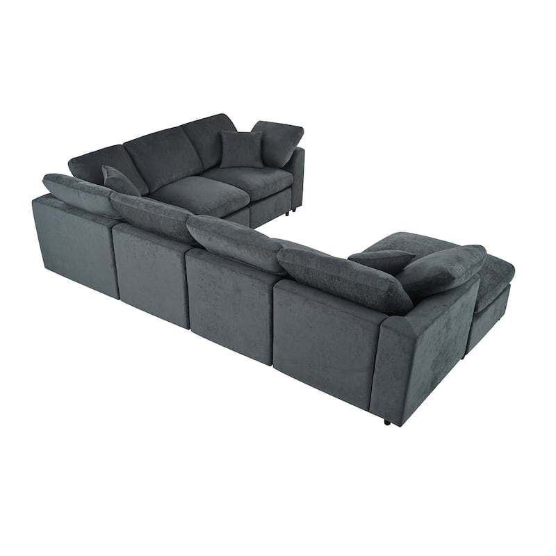 Roomfitters 7-Seater Modular Sectional Sofa with Ottoman, Extra Large L-Shape Chenille Upholstered Couch