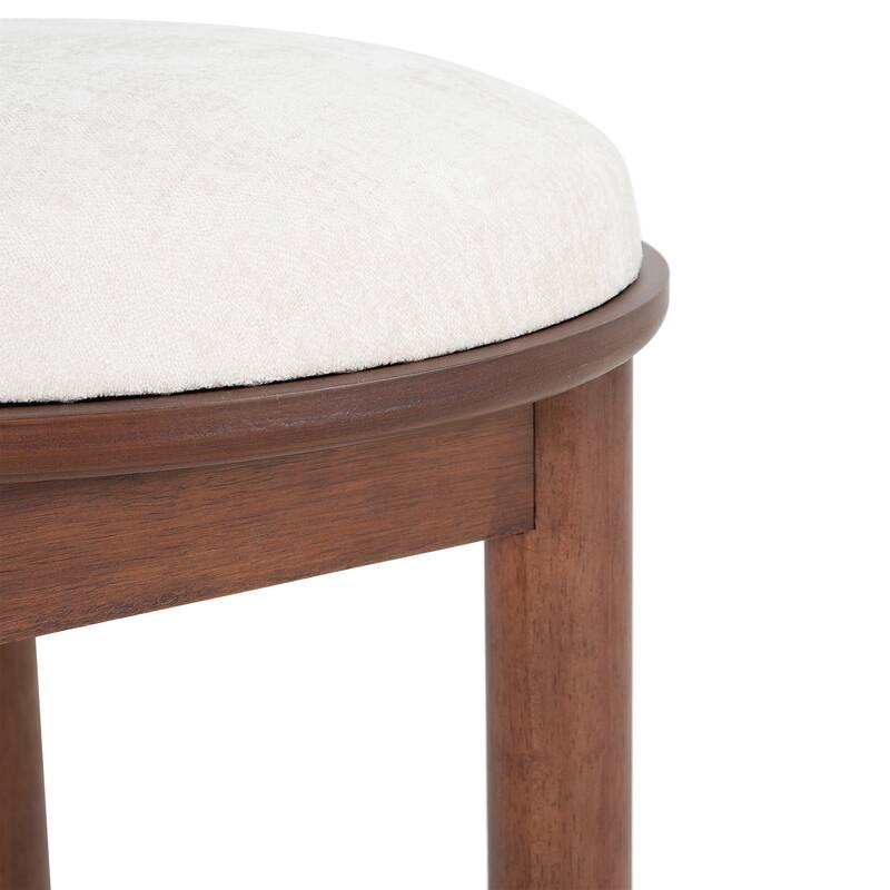 Roomfitters Dining Chairs with Beige Upholstered Round Back and Wood Frame, Modern Accent Kitchen Seating (Set of 2)