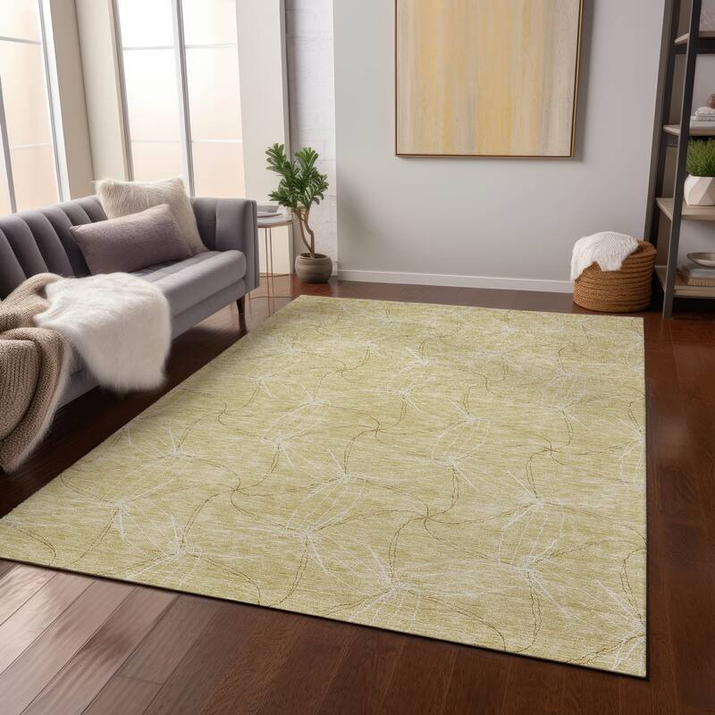 Machine Washable Indoor/ Outdoor Abstract Contemporary Chantille Rug