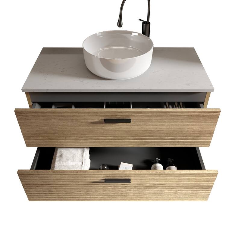 36" Striped Bathroom Vanity with Ceramic Sink