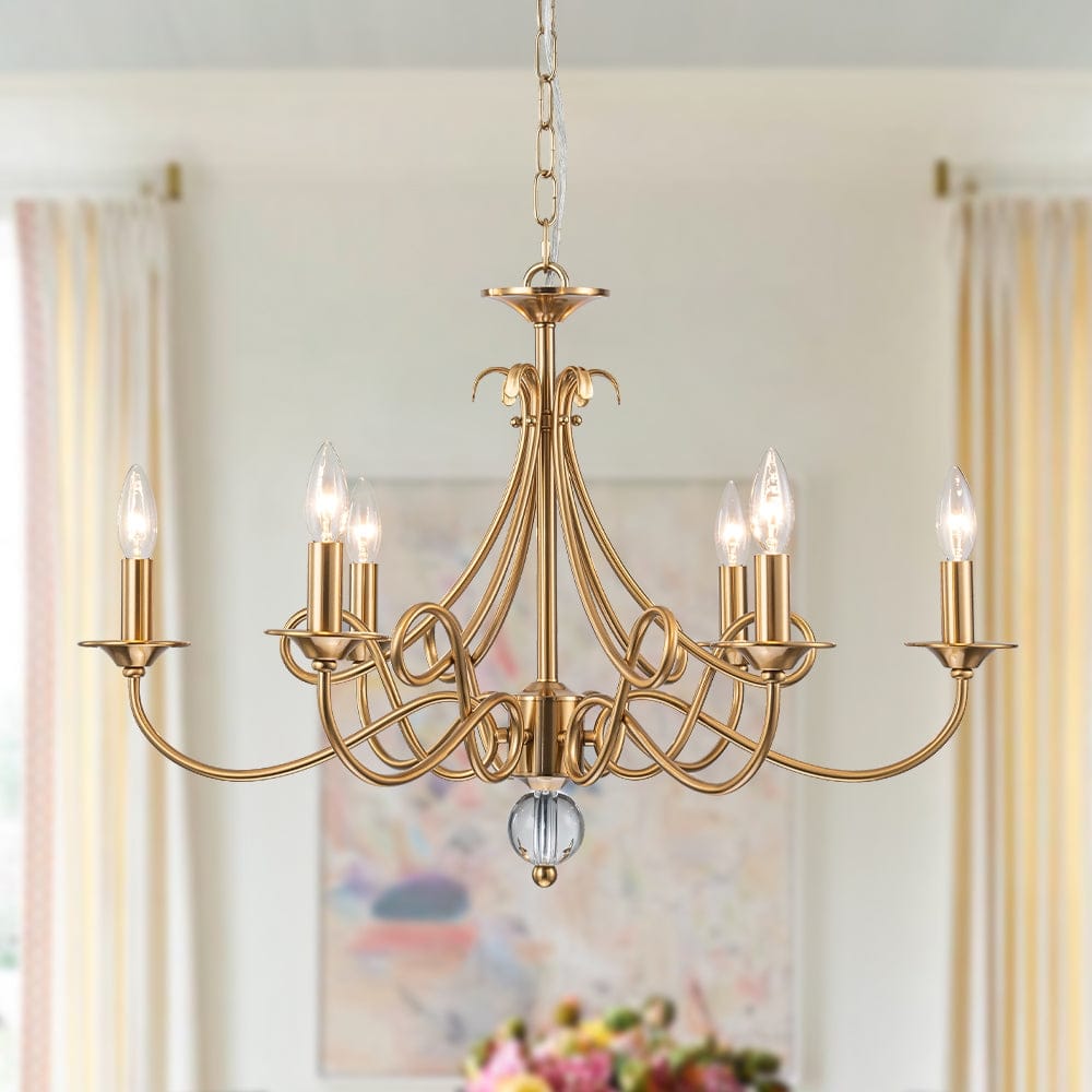 French Country Style 6-Light Candlestick Metal Chandelier - 28.7 in
