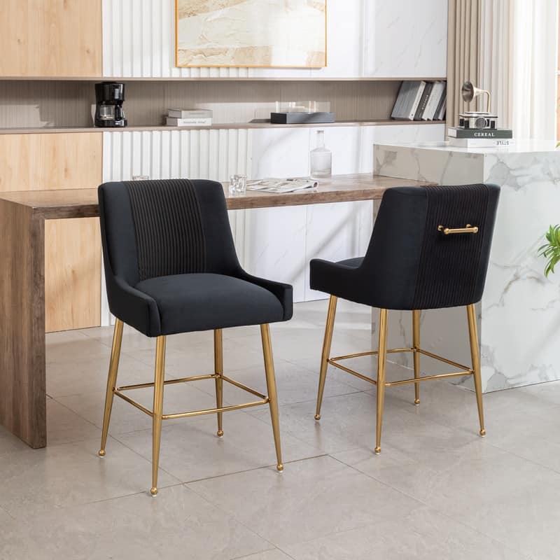 Modern Velvet 39'' H Metal Leg Counter or Bar Stools Set of 2 - Black