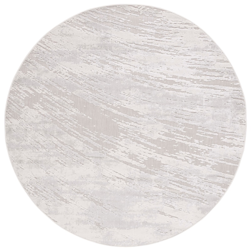 SAFAVIEH Cabana Sunni Indoor/ Outdoor Modern Rug - 6'7" Round - Grey/Ivory