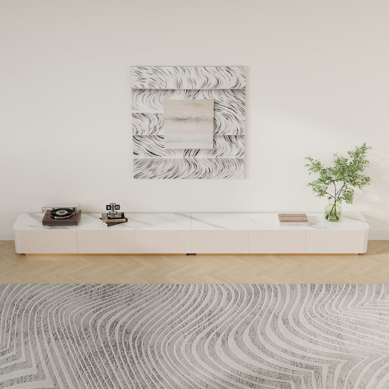 Modern TV Stands with Glossy Sintered Stone, 4-6Drawers, White & Gray