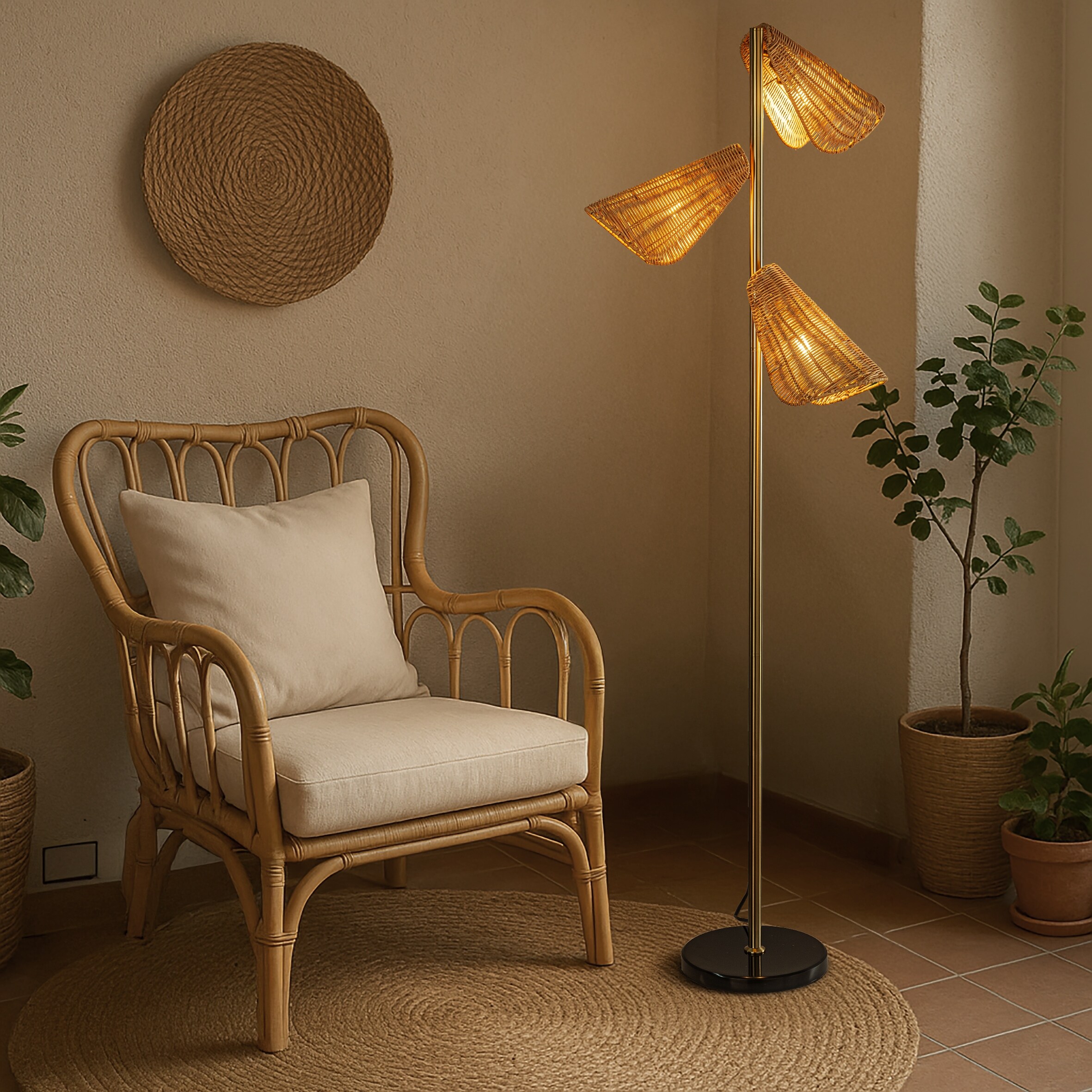 AloaDecor 61'' Farmhouse Handwoven Rattan Floor Lamp Coastal 3