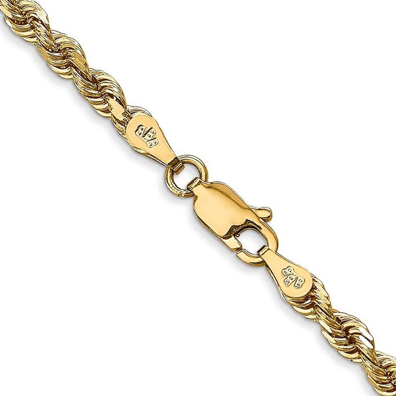 Curata 14k Yellow Gold Solid 3.50mm D Cut Quadruple Rope Chain Bracelet Lobster Claw