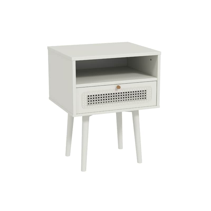 Roundhill Furniture Feeney Dual-tier Storage Nightstand, Cream White