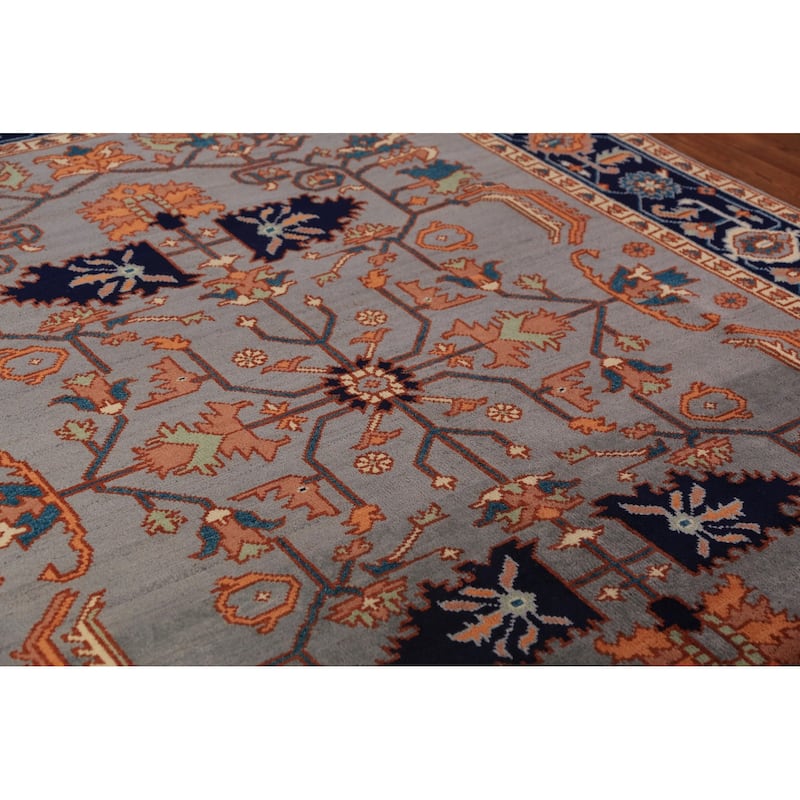 Gray Blue Geometric Kazak Indian Area Rug Handmade Wool Carpet - 7'10"x 9'11"