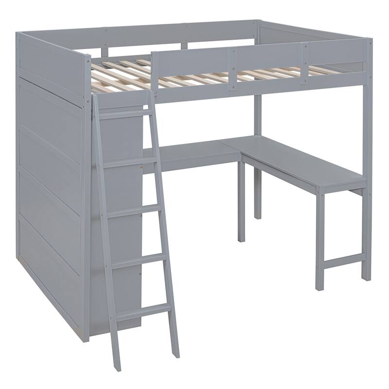 Full Size Loft Bed with Desk and Shelf