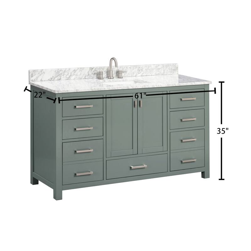 Avanity Modero 60 in. Single Sink Bathroom Vanity with Carrara Marble Top - 61"W x 22"D x 35"H