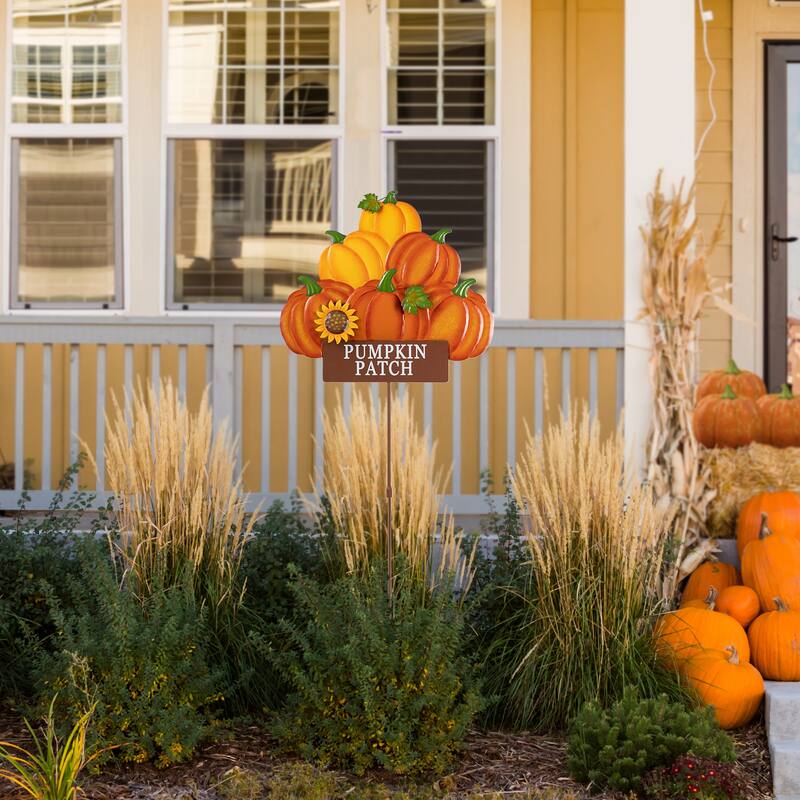 Glitzhome Fall Harvest Metal Yard Stake Hanging Decor for Thanksgiving (2-3 Functions)