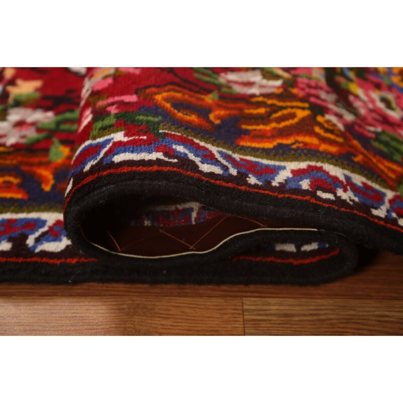 Hand Knotted Oriental 100% Wool Carpet Traditional Floral Navy Blue & Blues Bakhtiari Area Rug - 4' 11'' X 3' 8''