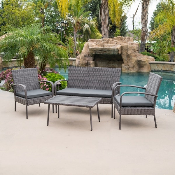 Belleze 4 Piece Outdoor Patio Wicker Set All Weather Belleze 4 Piece Outdoor Patio Wicker Set All Weather Rectangular Table Waterproof Outdoors Backyard Brown Grey Free Shipping Today