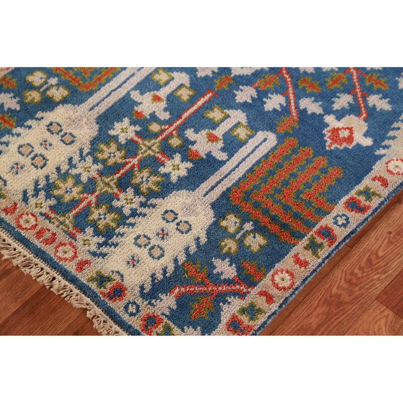 Blue Oushak Indian Foyer Rug Hand-Knotted Wool Carpet - 2'7" x 6'0"