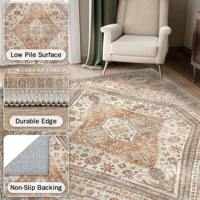 Mcow Everyday Comfort Neutral Low Pile Washable Non-Slip Area Rug