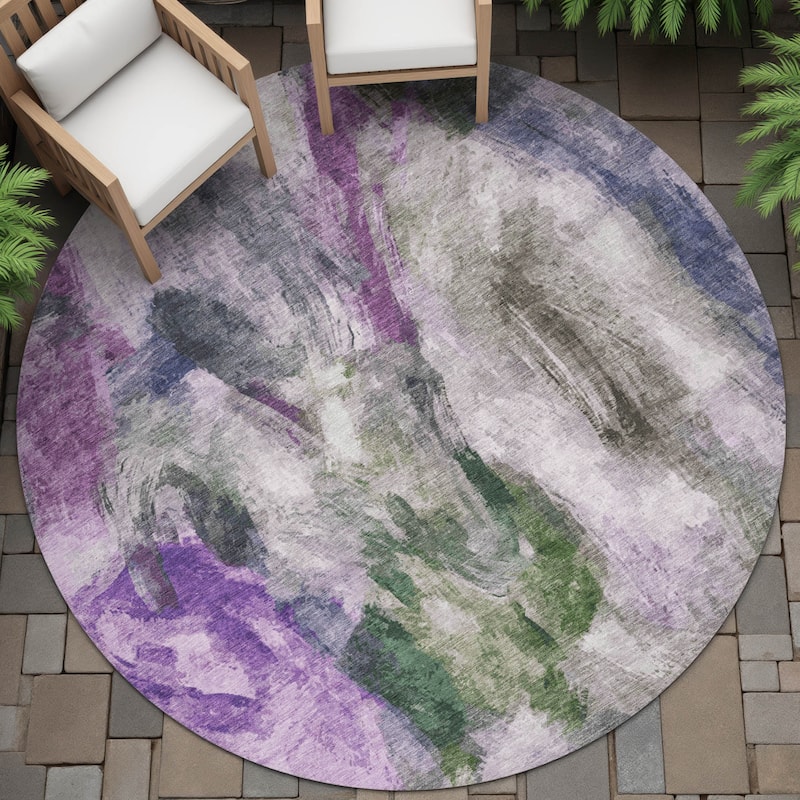 Machine Washable Indoor/Outdoor Modern Brushstrokes Chantille Rug - Lavender - 8' x 8'