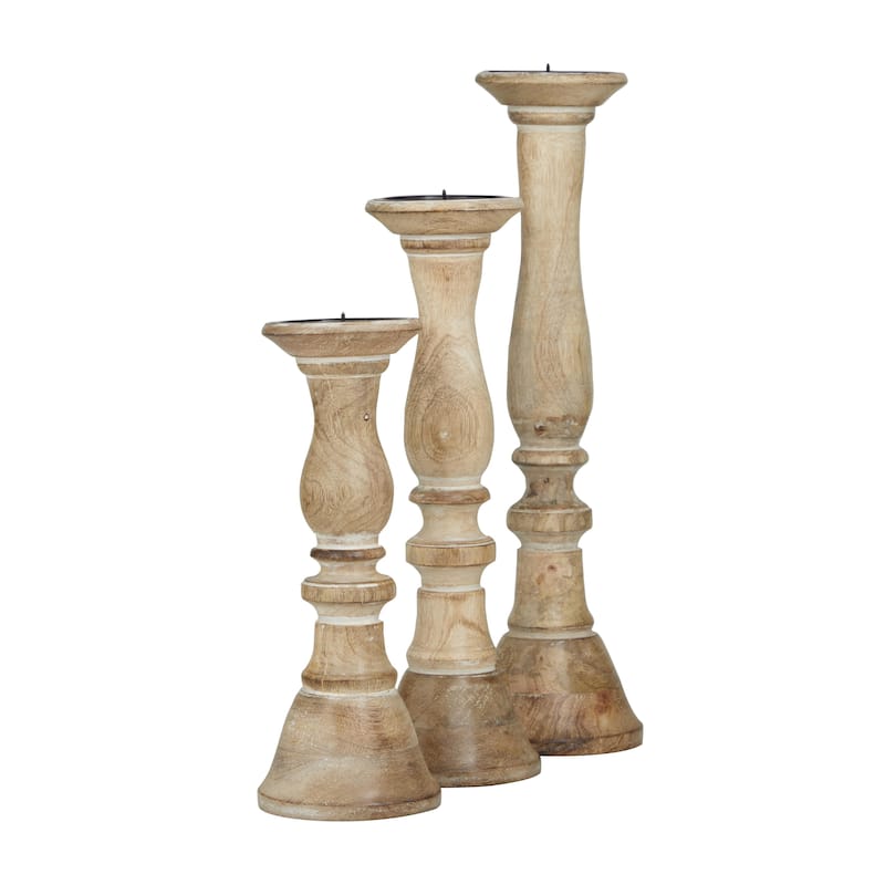 Wood Decorative Candle Holder - Set of 3 Dark Brown, Light Brown, Gray, Black - Roche River Decor