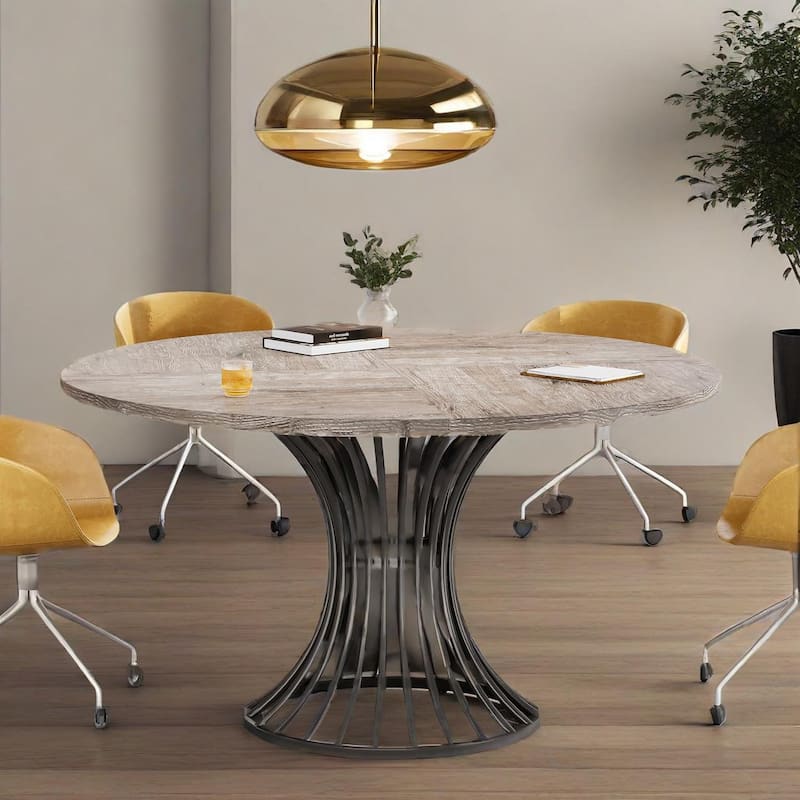 Wood and Metal Round Dining Table for 4 to 6 People - 46.85” x 46.85” x 29.92”