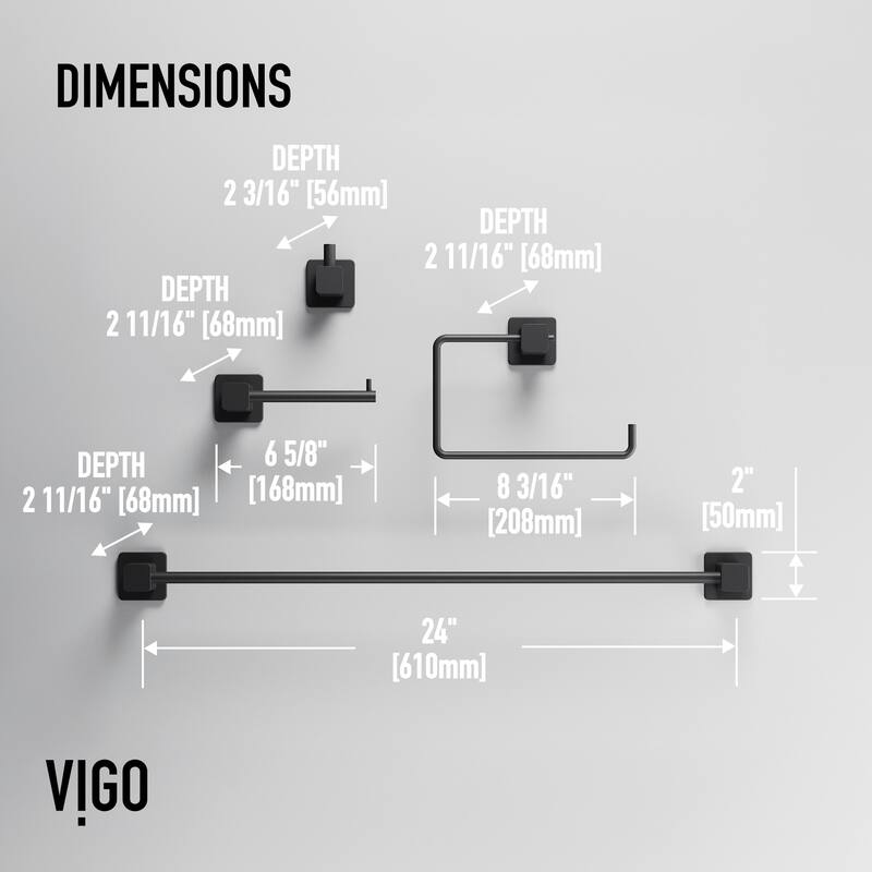 VIGO Meridian 4-Piece Bathroom Hardware Accessory Set with 24 in. Towel Bar, Toilet Paper Holder, Hand Towel Holder, Hook