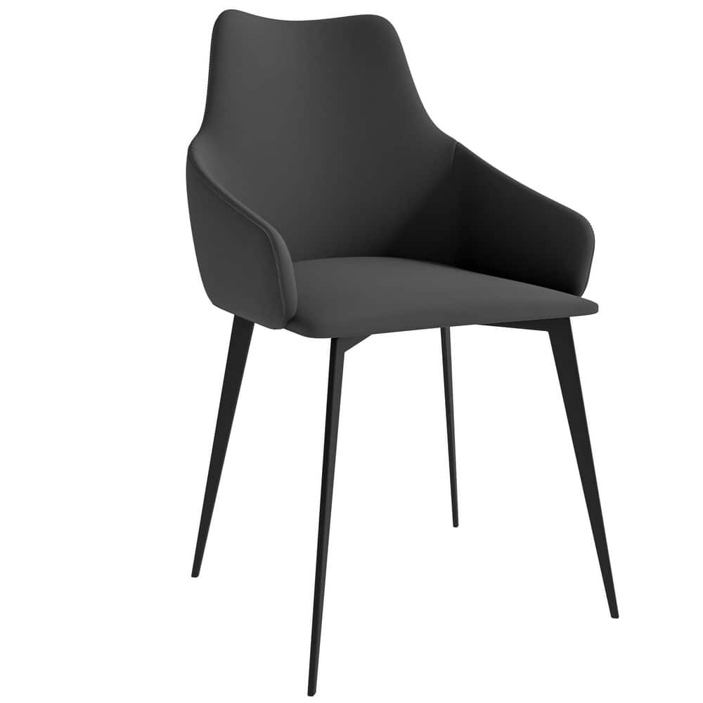 Sonnet Dining Chair with Upholstered Seat and Arms in Black Metal by LeisureMod