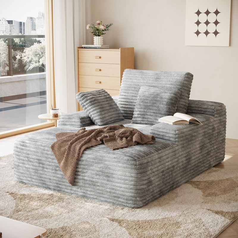 67" Oversized Chaise Lounge Chair Sofa Bed With Corduroy Upholstery, Large Corduroy Floor Sofa With Pillows