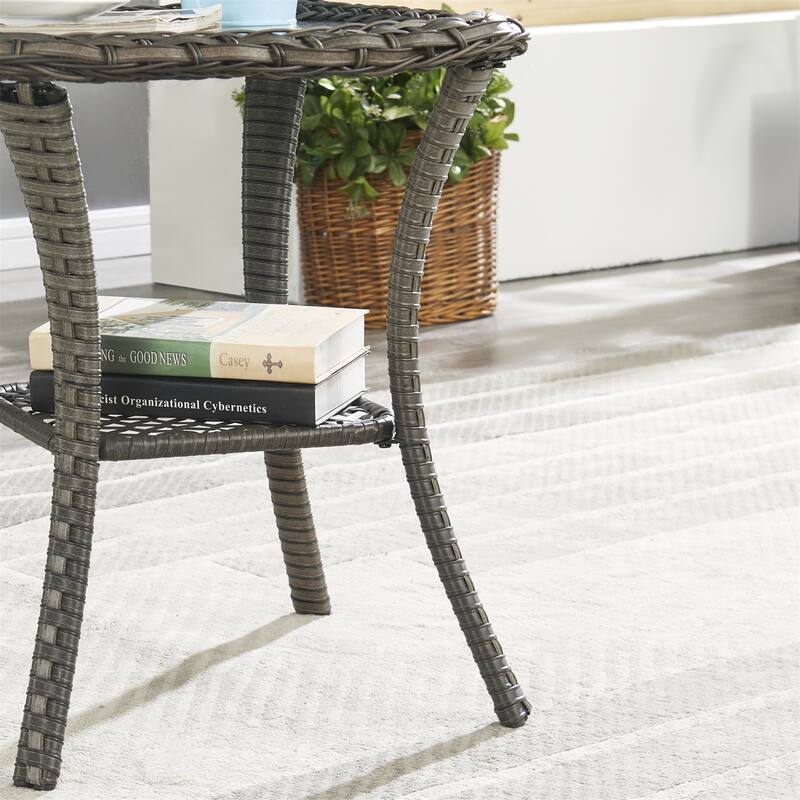 Gymojoy Outdoor 3-piece Steel Wicker Swivel Chair Table Set