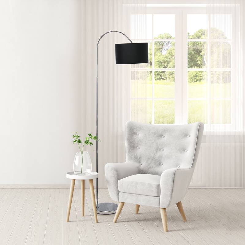 Simple Designs 66" Modern Brushed Nickel Arched Floor Lamp, With LED Bulb Included