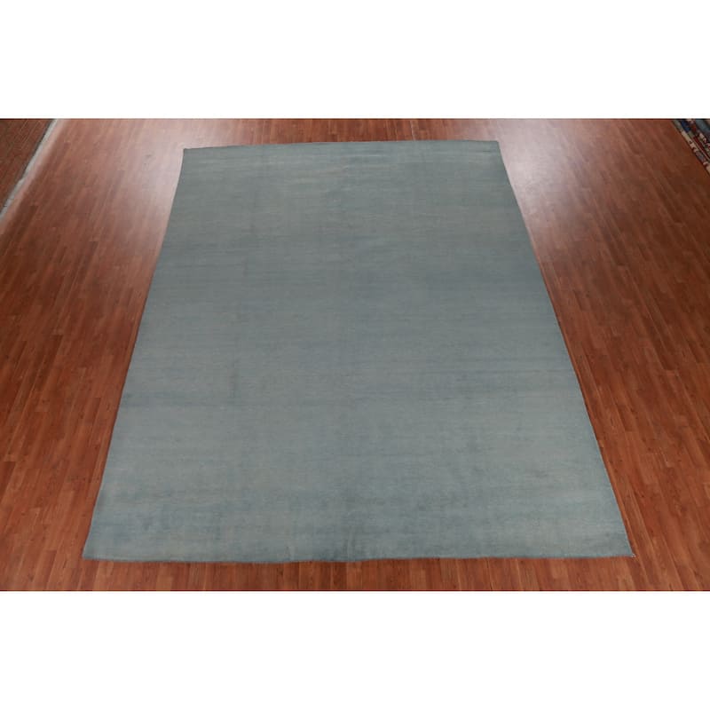 Hand Knotted Oriental 100% Wool Carpet Modern Solid Navy Blue & Blues Gabbeh Area Rug - 13' 0'' X 9' 10''