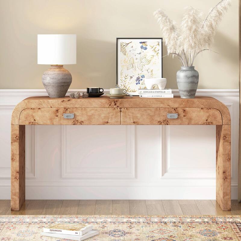 Modern Entryway Table with Burl Wood Veneer