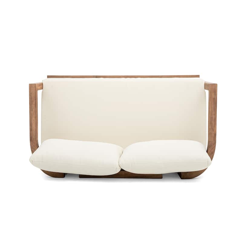 Wichita Outdoor Acacia Wood Transitional Loveseat and Coffee Table with Cushions by Christopher Knight Home