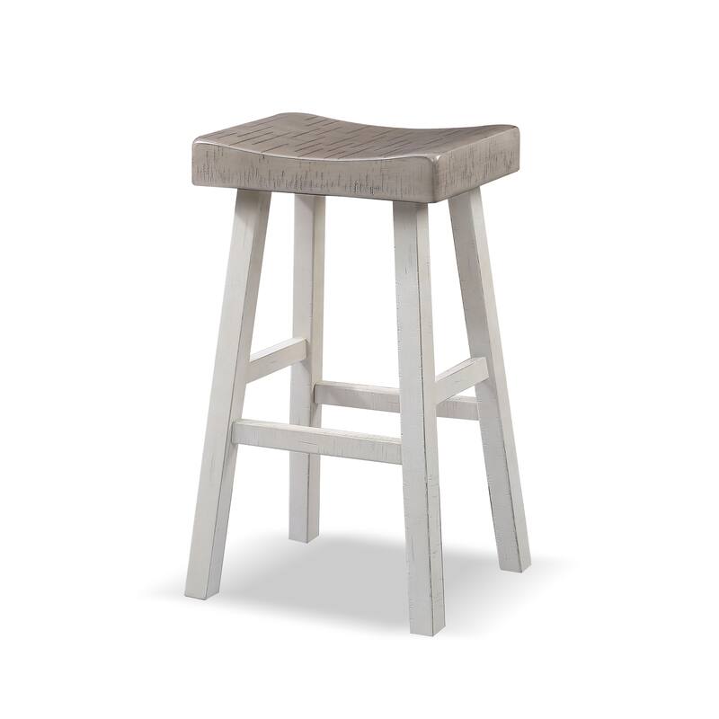 Furniture of America Barne Farmhouse Solid Wood Hefty Saddle Seat Bar Stools (Set of 2)